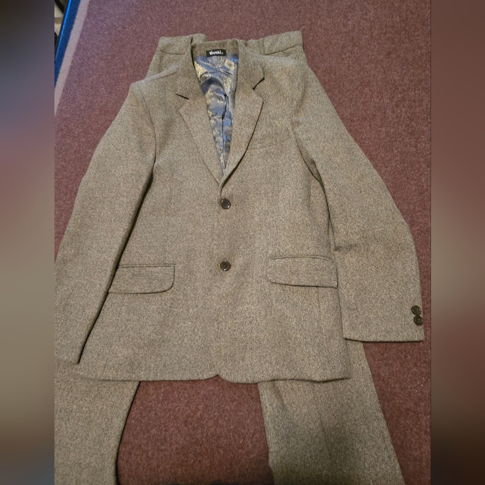 Boy's Suit Size 11 (See Measurements In Pics) Wool Tie 4pc Suit In Brown - Picture 10 of 16